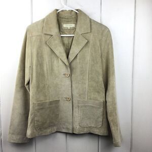 Sorbe Suede Leather Jacket Beige Vintage, Size - Small